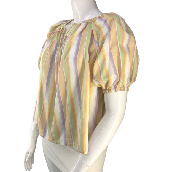 Roller Rabbit Womens Size M Top Alianne Puff Sleeve V Neck Multicolor Striped - Picture 4 of 16